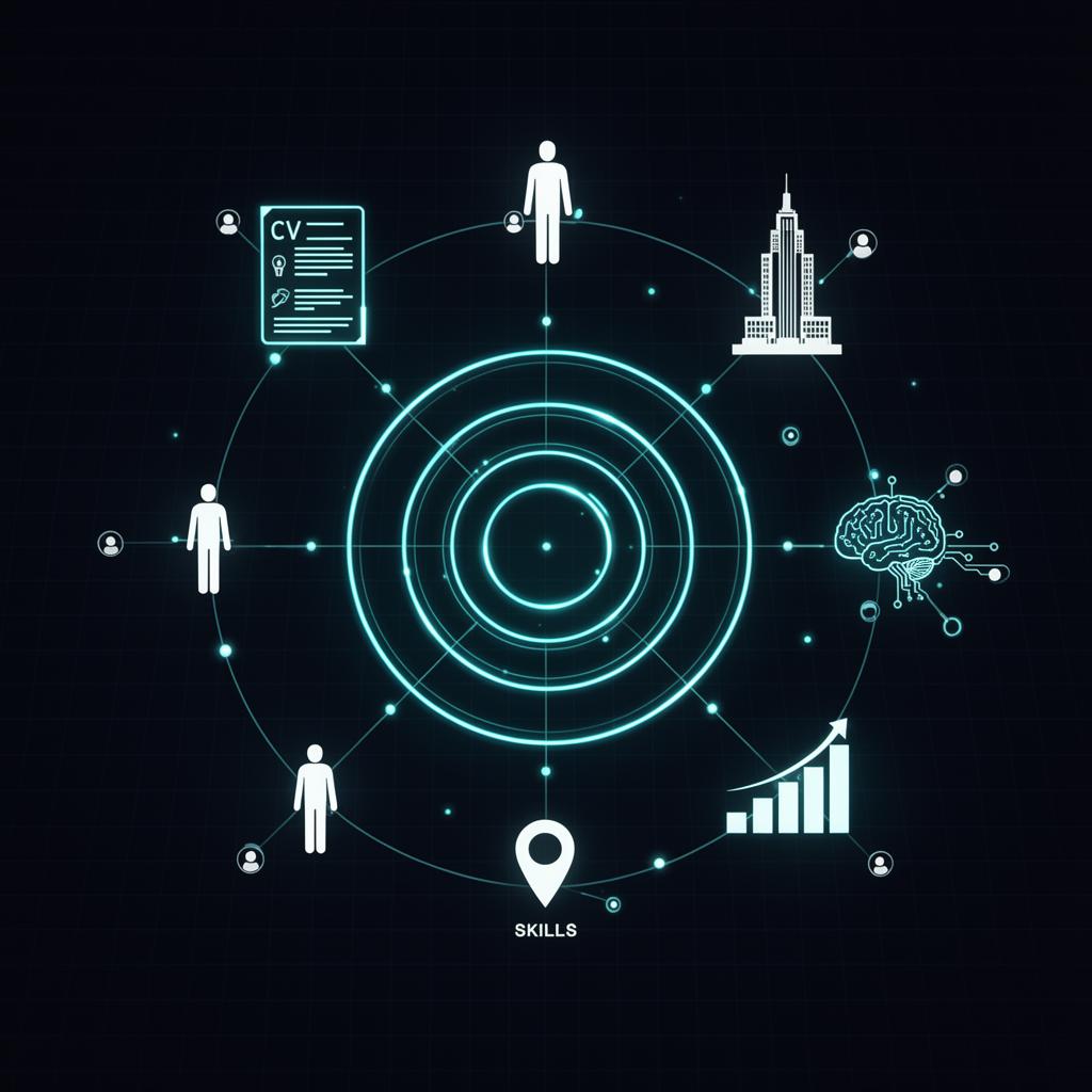 Empregabilidade 360° — radar conectando pessoas, empresas, IA, currículo digital, geolocalização e oportunidades